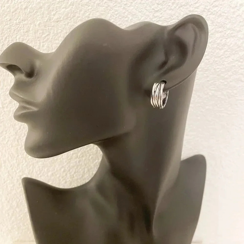 925 Sterling Silver Chunky Huggie Earrings Small Hoop Earrings Huggie Hoops - Picture 5 of 6
